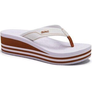 🆕 White Khaki Platform Flip Flops Women’s Summer Sandals Vegan Leather Comfort